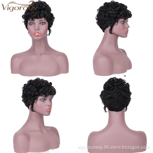Vigorous Fashion Girl  Black Short Curly Human Hair Wig Wholesale Price Afro Short Wave Curly Wigs for Black Women
